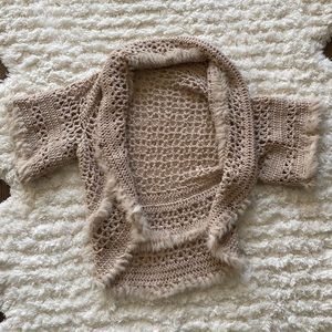 Hand Knit Sweater with real rabbit fur trim